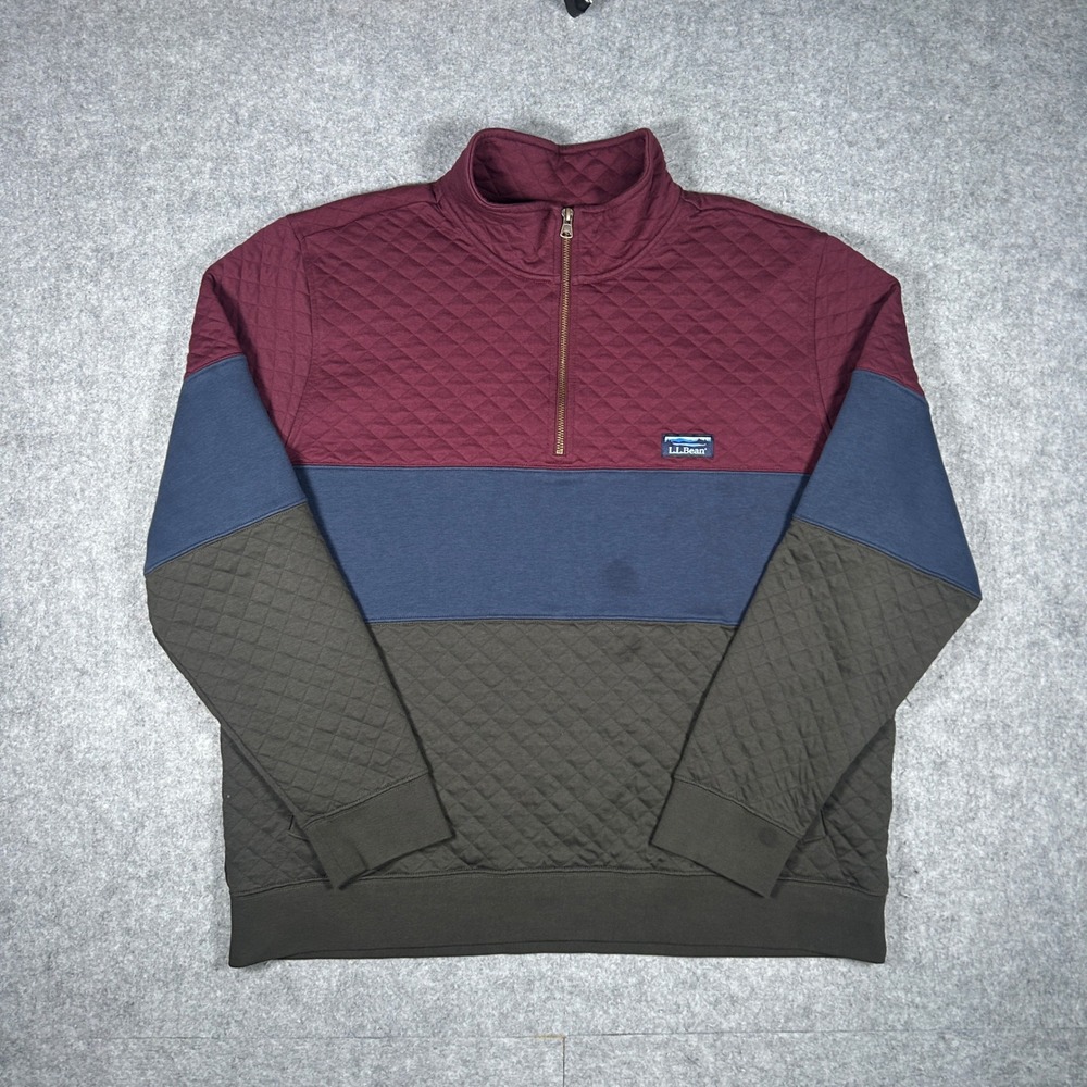 LL Bean Quilted Quarter Zip Pullover Mens XL-REG Multicolor Colorblock Outdoor